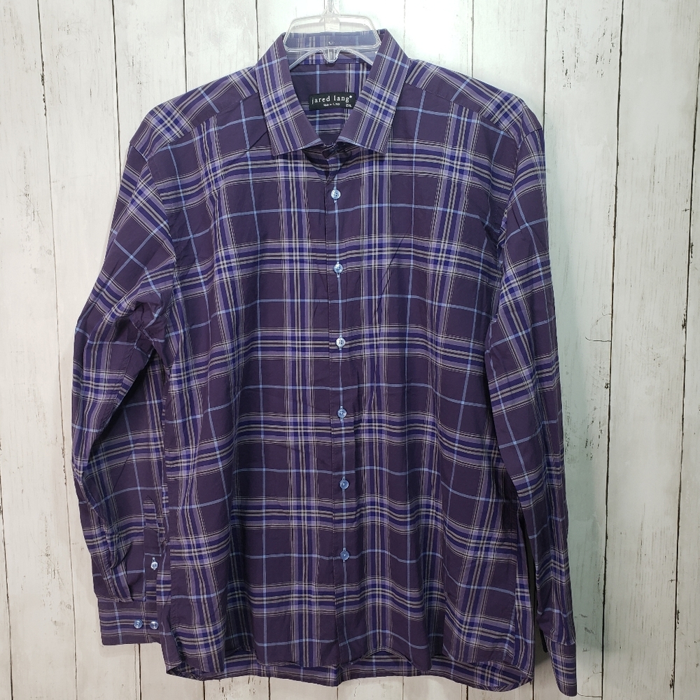 Jared Lang Men's Purple Plaid Cotton Long Sleeve - Picture 1 of 6